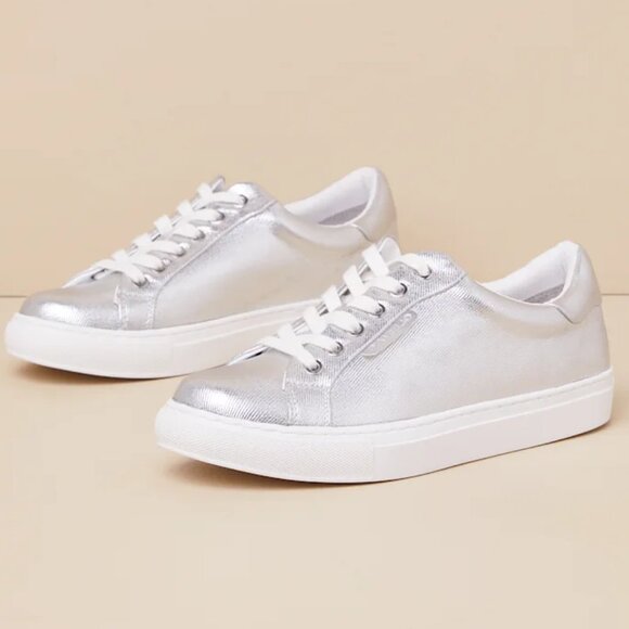 Sono Silver Metallic Coated Twill Lace-Up Sneakers/NIB/8.5 - Picture 2 of 13